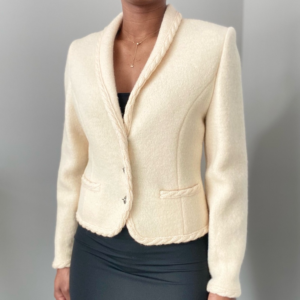 Women's Beige Soft Virgin Wool Jacket Sweater